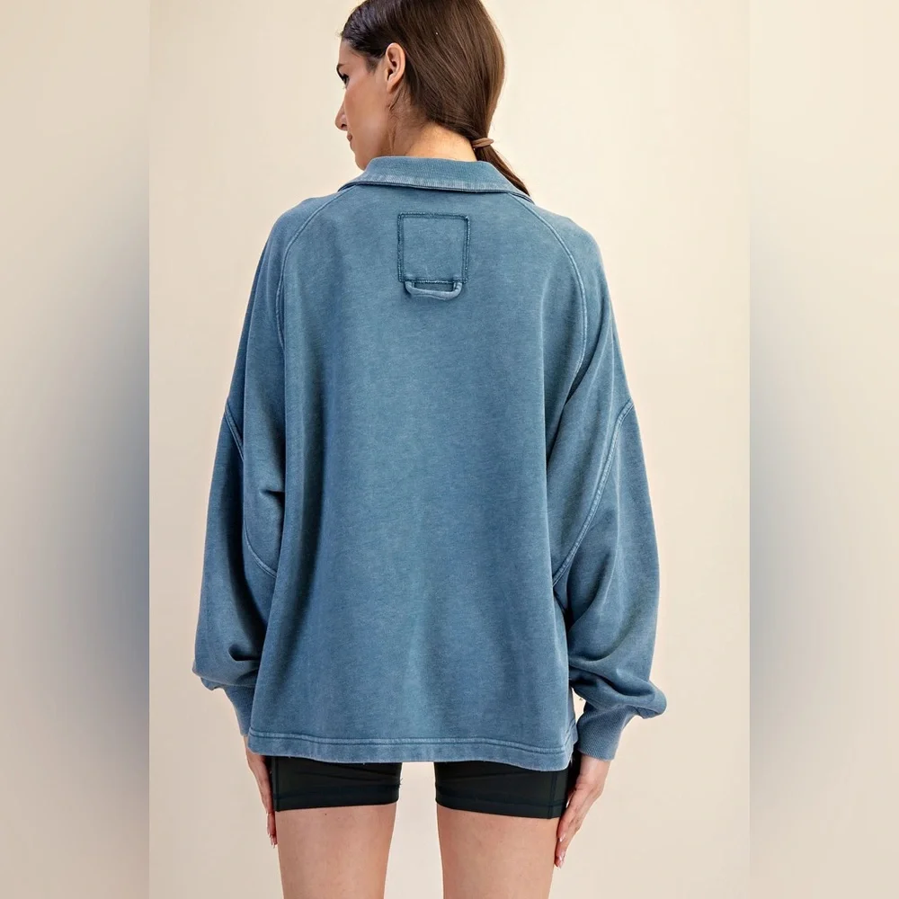 🌵 Keep it Fly Mineral Wash Henley - Paradise Blue - Picture 2 of 2